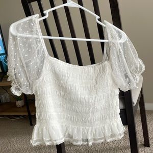 White Puff Sleeve Rouched Top